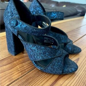 Zara Blue Heels with Chunky Block Heel and Ankle Strap